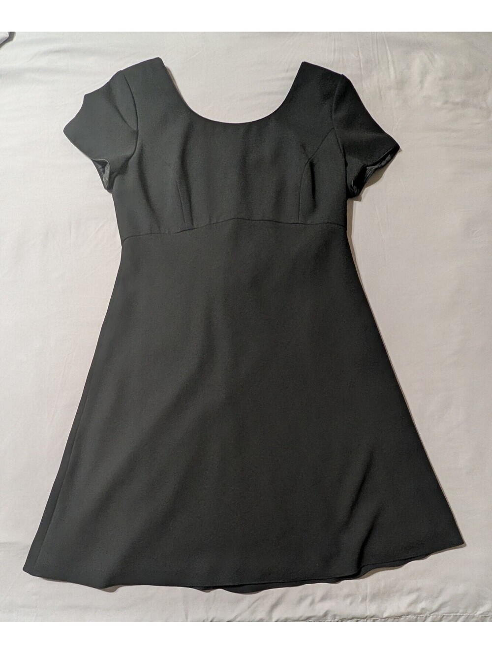 Vintage Talbots Black Silk Blend Scoop Neck Midi Dress Size 12 Back Buttons